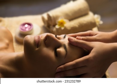 Beautiful Woman Getting Spa Treatment. Facial Massage