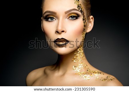 Beautiful Woman Gold Makeup Stock Photo (Edit Now 