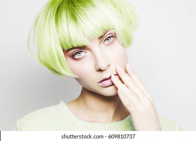 Beautiful Woman With Green Hair