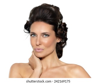 Beautiful Woman With Hair Curlers.