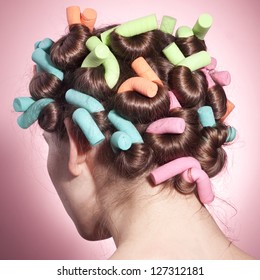 Beautiful Woman With Hair Rollers