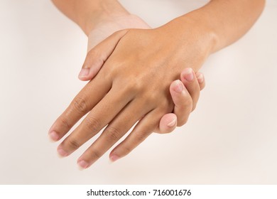 beautiful woman hands applying moisturizing cream to her skin
