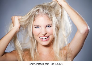 Beautiful Woman Having A Bad Hair Day