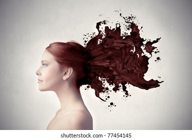 Beautiful Woman With Her Hair Melting In Brown Paint