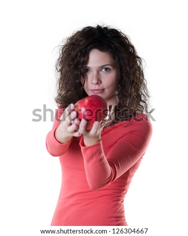 Beautiful woman holding an apple. Stock photo © 