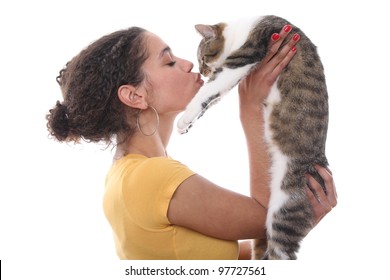 Beautiful Woman Holding A Cat