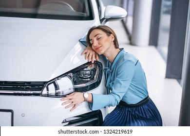 Beautiful Woman Hugging A Car