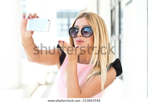 Beautiful Woman Instagram Woman Taking Selfie Stock Photo Edit