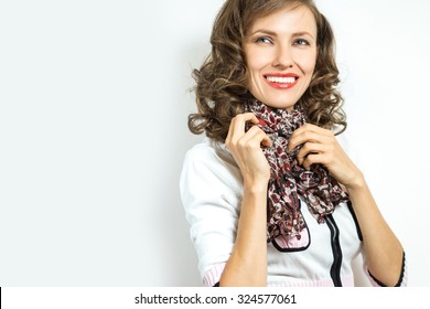 Beautiful Woman Learn To Tie Scarf