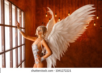 Beautiful Woman In Lingerie With Angel Wings