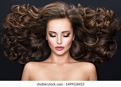 Beautiful Woman Long Bown Hair Portrait Stock Photo 1499526923 ...