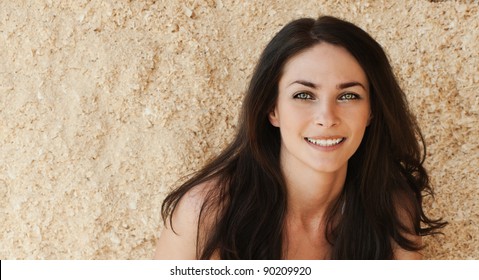 Beautiful Woman Long Dark Hair Bare Shoulders