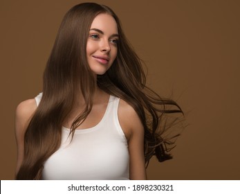 Beautiful Woman With Long Healthy Beauty Hairstyle Hair Portrait