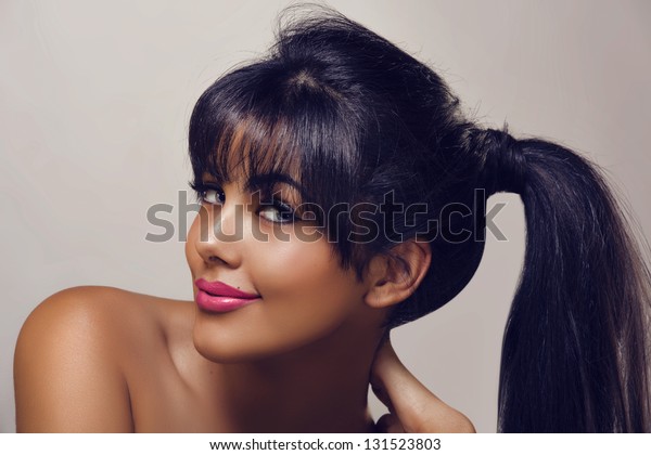Beautiful Woman Long Straight Black Hair Stock Photo Edit Now
