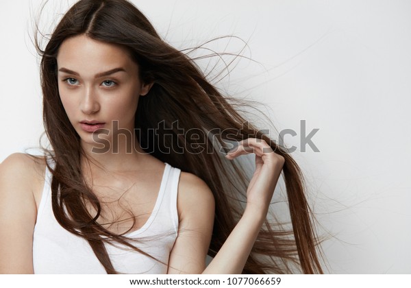 Beautiful Woman Long Straight Hair Smiling Stock Photo Edit Now