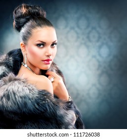 Beautiful Woman In Luxury Fur Coat