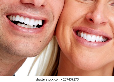 Beautiful Woman And Man Smile. Dental Health Background.