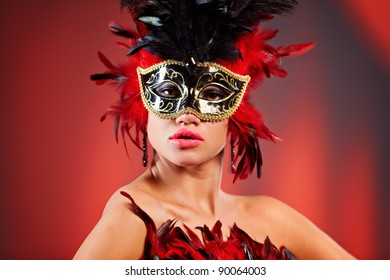 Naked Woman Venetian Mask Over Red Stock Photo Edit Now