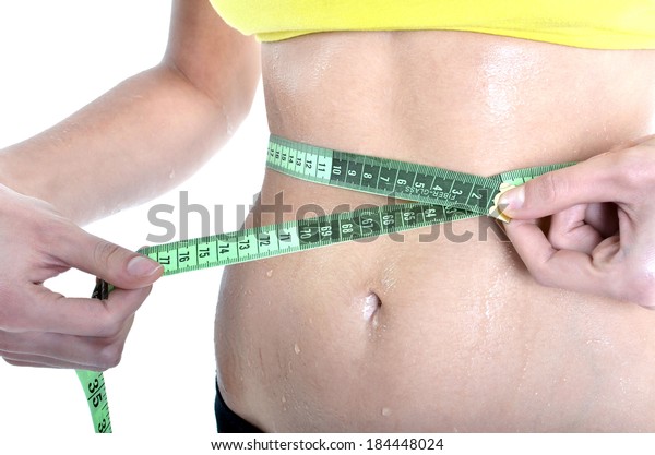 Beautiful Woman Measuring Perfect Body Shape Stock Photo