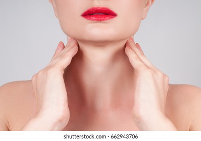 Beautiful Woman Neck. Anti-aging Treatment And Face Lift