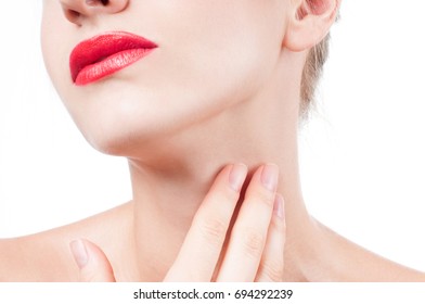 Beautiful Woman Neck. Anti-aging Treatment And Face Lift