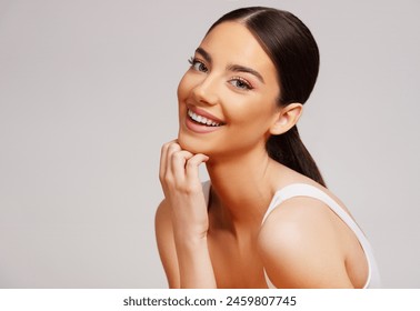 Beautiful woman on bright gray background. Beauty portrait.  - Powered by Shutterstock