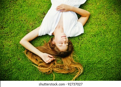 beautiful woman on the grass
