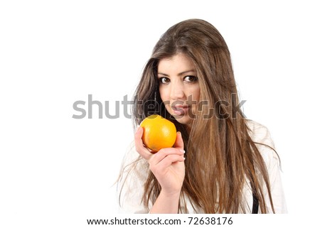 beautiful woman with orange and lemon, healthy citrin photo