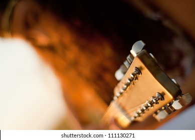 Beautiful Woman Playing Gitar On The Field