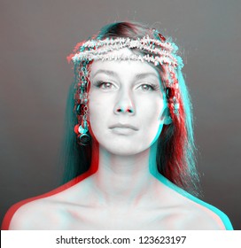 Beautiful Woman Portrait. Anaglyph 3D (To See The Image You Will Need Cyan/red Glasses)