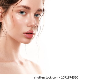 Beautiful woman portrait with fresh wet skin.