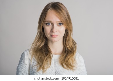 Beautiful Woman Portrait On White Background In Studio