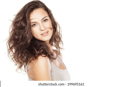 Beautiful woman posing on white background