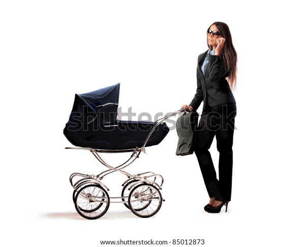 Beautiful Woman Pushing Pram Stock Photo Edit Now 85012873