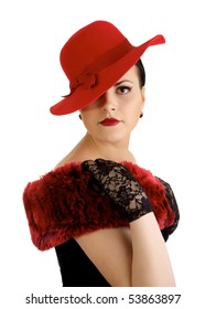 Beautiful Woman With Red Hat