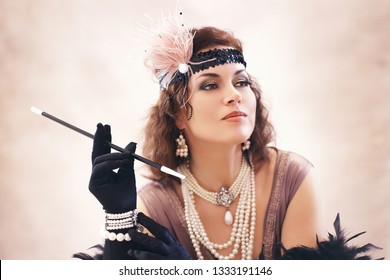 beautiful woman retro flapper style woman , roaring 20s