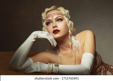 Beautiful Woman Retro Flapper Style Woman  Retro Vintage Roaring 20s