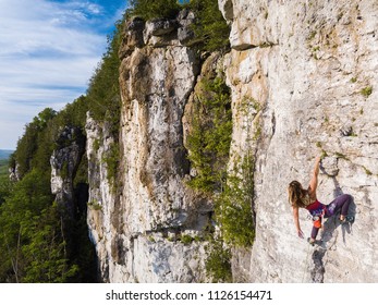 Beautiful Woman Rock Climbing In Ontario, Canada. 