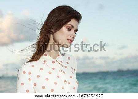 beautiful woman in shirt and model brunette beach ocean vacation                               