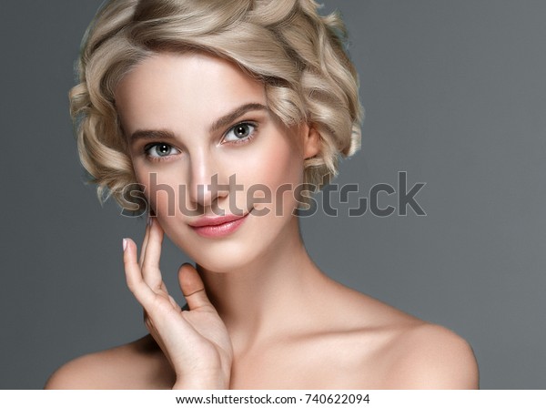 Beautiful Woman Short Blonde Hair Hands Stock Photo Edit Now