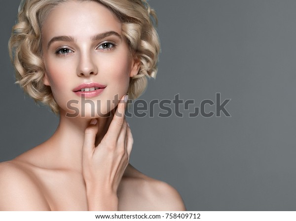 Beautiful Woman Short Blonde Hair Hands Stock Photo Edit Now