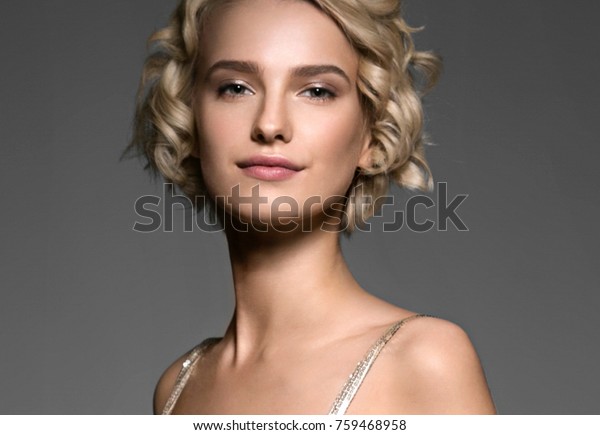 Beautiful Woman Short Blonde Hair Elegant Stock Photo Edit Now