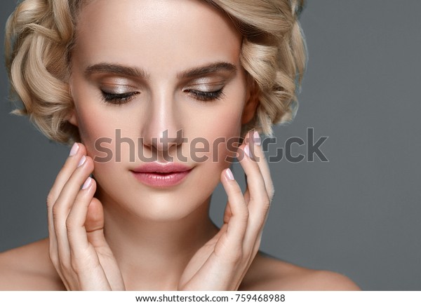 Beautiful Woman Short Blonde Hair Hands Stock Image Download Now