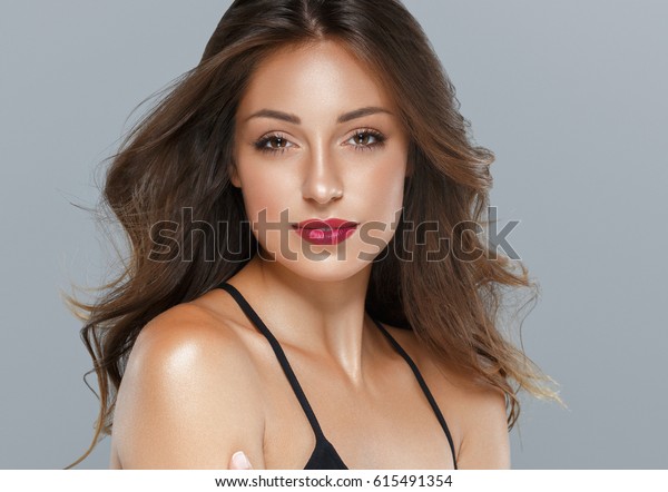 Beautiful Woman Skin Tanned Red Lips Stock Photo (Edit Now) 615491354