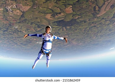 Beautiful Woman Skydiving In Freefall, Adventure Freedom Concept