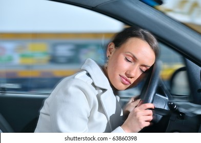 Beautiful Woman Is Sleeping In A Car