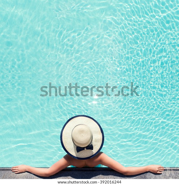 Beautiful Woman Sunbathing By Pool Top Stock Photo 392016244 | Shutterstock