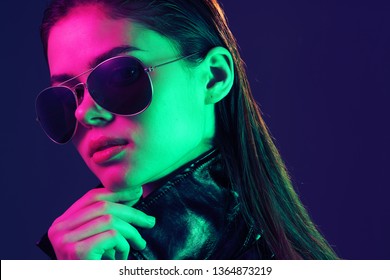 beautiful woman in sunglasses retro party disco party                               