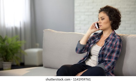 Beautiful Woman Talking On Phone, Having Serious Conversation, Looking For Job