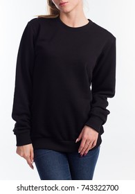 Beautiful Woman In The Template Of A Women's Sweatshirt Of Black Color